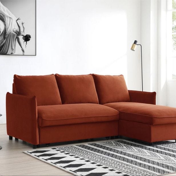 Casa Barret Velvet Chaise Sofa Bed, Athena Burnt Orange