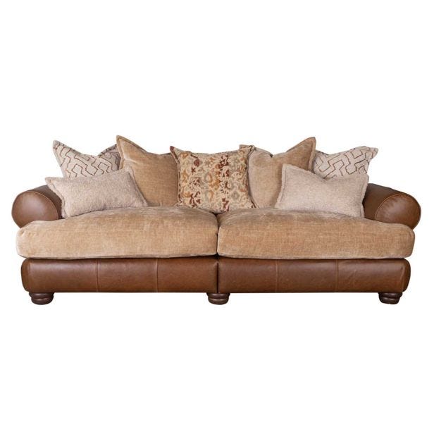 Casa Tetbury 4 Seater Pillow Back Leather Sofa, Caramel