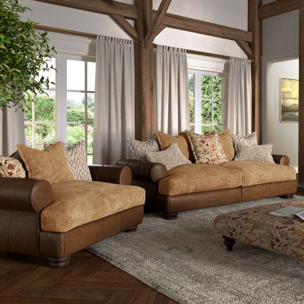 Casa Tetbury Pillow Back Leather Snuggler Armchair, Caramel