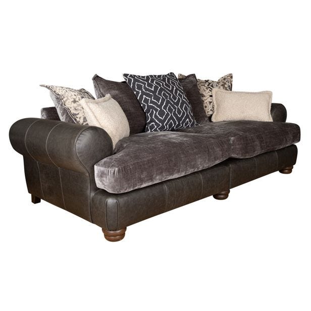 Casa Tetbury 4 Seater Pillow Back Leather Sofa, Grey