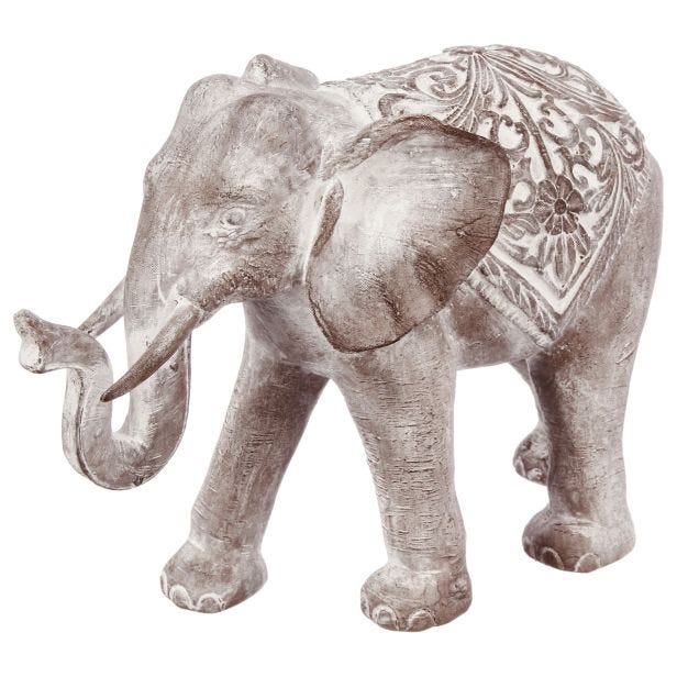 Atmosphera Jade Elephant Statue, Bleached Grey