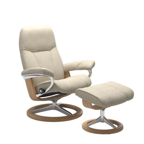 Stressless Consul Small Leather Recliner Chair & Footstool, Batick Cream