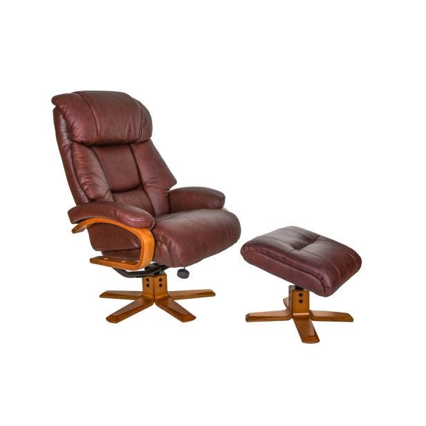 Casa Bruges Manual Recliner Faux Leather Swivel Chair & Footstool, Chestnut