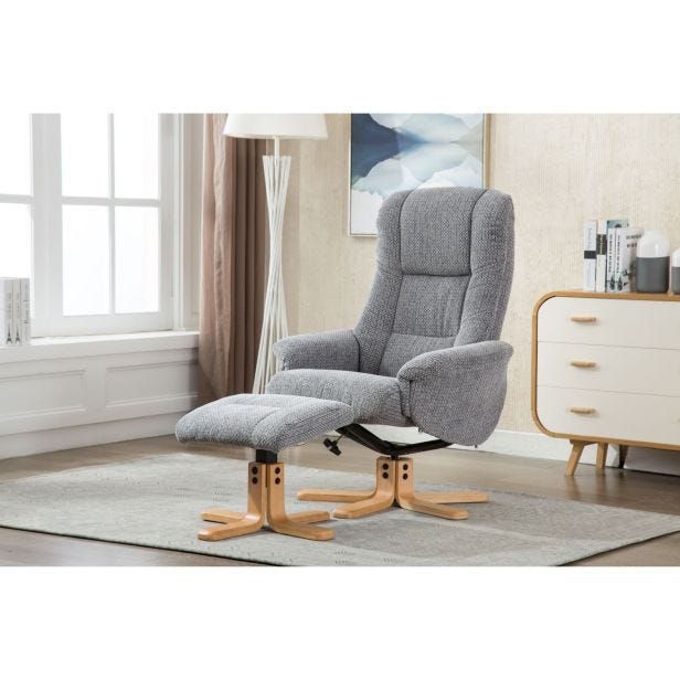 Casa Sinatra Swivel Manual Recliner Chair & Footstool , Lake Blue