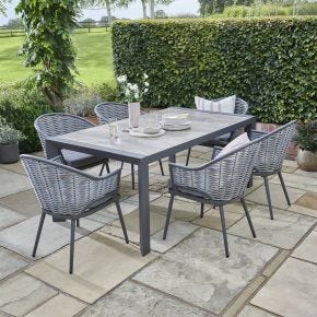 Kettler Malo Aluminium Garden Dining Set, Rectangular, 6 Seater, Grey
