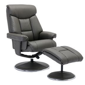 Casa Bayonne Faux Leather Manual Recliner Swivel Chair & Footstool, Mushroom