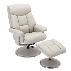 Casa Bayonne Faux Leather Manual Recliner Swivel Chair & Footstool, Cinder