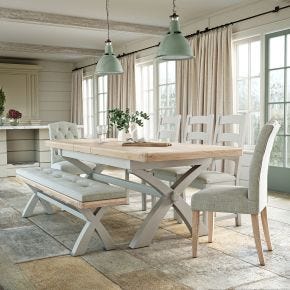 Casa Nantes Cross Leg Dining Table, Bench and 3 Chair Dining Set