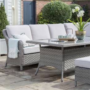 Kettler Charlbury Rattan Garden Corner Sofa Set with Rising Table, 8 Seater, White