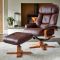 Casa Bruges Manual Recliner Faux Leather Swivel Chair & Footstool, Chestnut