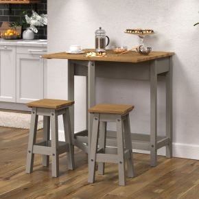 Casa Connor Breakfast Drop Leaf Table & 2 Stools Set, Grey