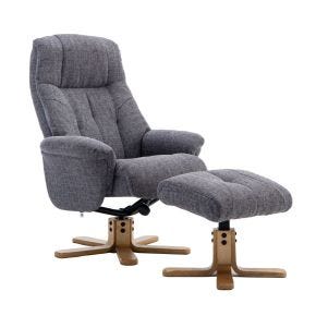 Casa Trento Swivel Recliner Chair & Footstool, Lisbon Grey Fabric 
