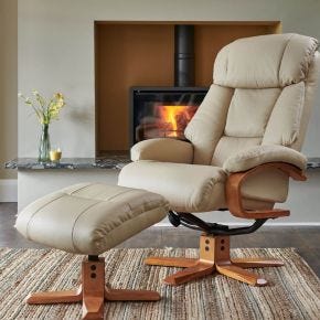Casa Bruges Faux Leather Swivel Recliner Chair & Footstool, Ivory