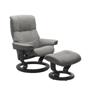 Stressless Mayfair Medium Leather Recliner Chair & Footstool, Paloma Silver Grey