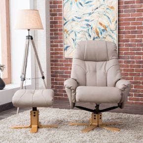 Casa Trento Faux Leather Swivel Recliner Chair & Footstool, Pebble