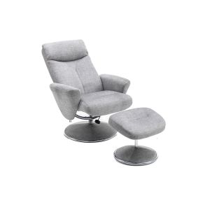 Casa Peru Swivel Manual Recliner Fabric Chair & Footstool, Silver