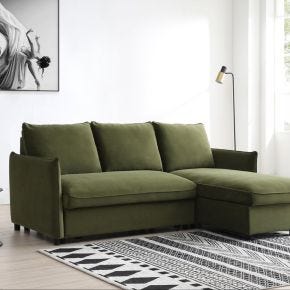 Casa Barret Velvet Chaise Sofa Bed, Athena Olive Green