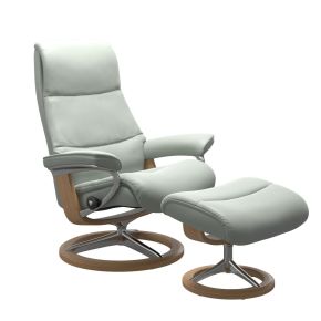 Stressless View Large Leather Recliner Chair & Footstool, Paloma Breezy Blue