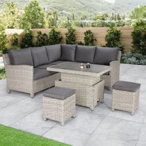 Kettler Palma Mini Corner Adjustable Garden Lounge Set, White Wash