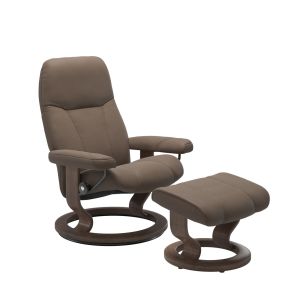 Stressless Consul Medium Leather Recliner Chair & Footstool, Batick Mole