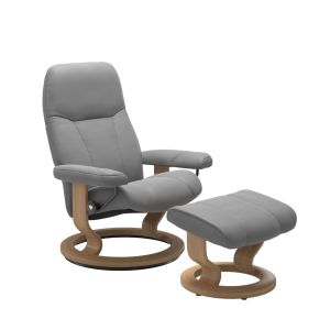 Stressless Consul Large Leather Recliner Chair & Footstool, Batick Wild Dove