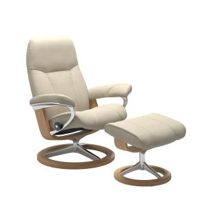 Stressless Consul Medium Leather Recliner Chair & Footstool, Batick Cream