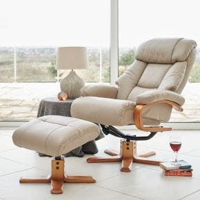 Casa Bruges Faux Leather Swivel Recliner Chair & Footstool, Pebble