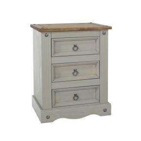 Casa Connor 3 Drawer Bedside Cabinet, Grey