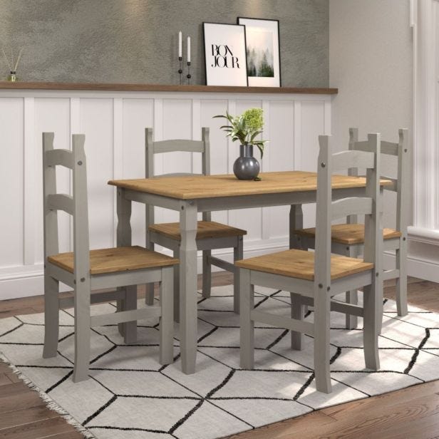 Casa Connor Medium Table & 4 Dining Chairs Set, Grey