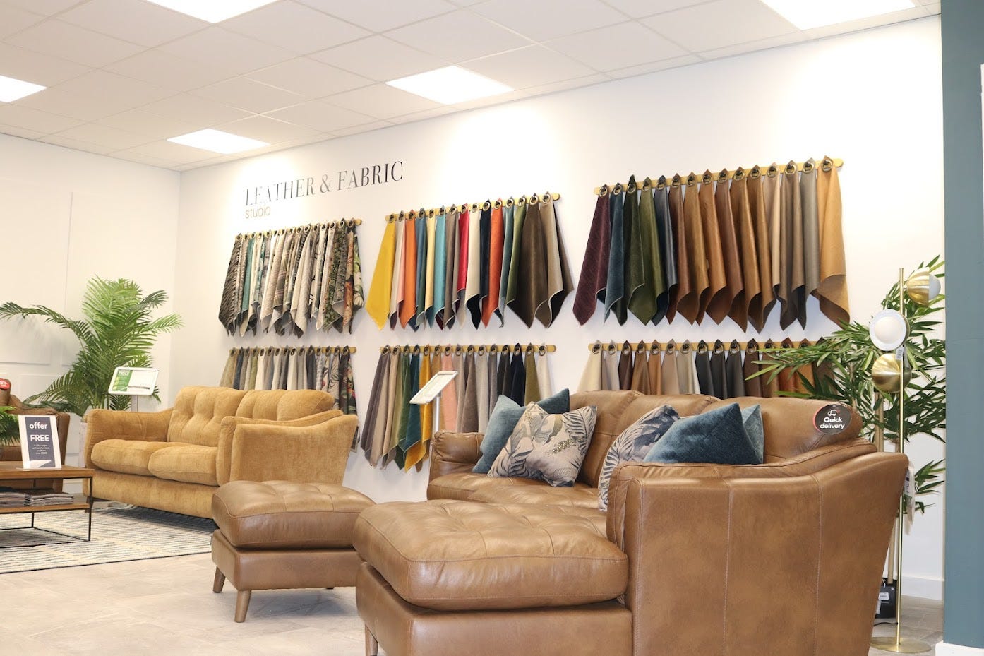 Leekes Llantrisant leather and fabric samples